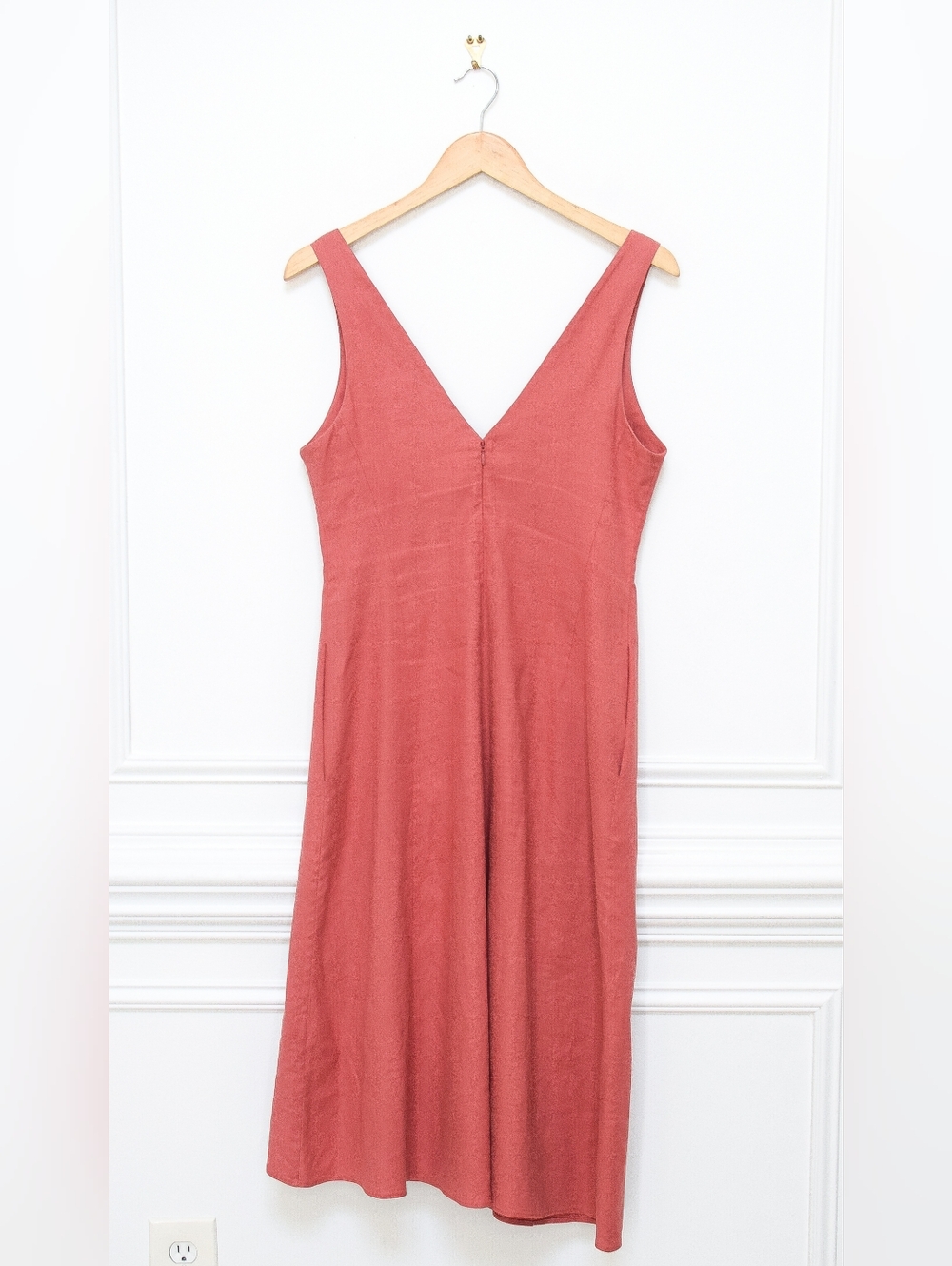 Theory Tadayon Linen Asymmetrical Midi Dress Terracotta Orange A-Line Size 4 - Picture 6 of 10
